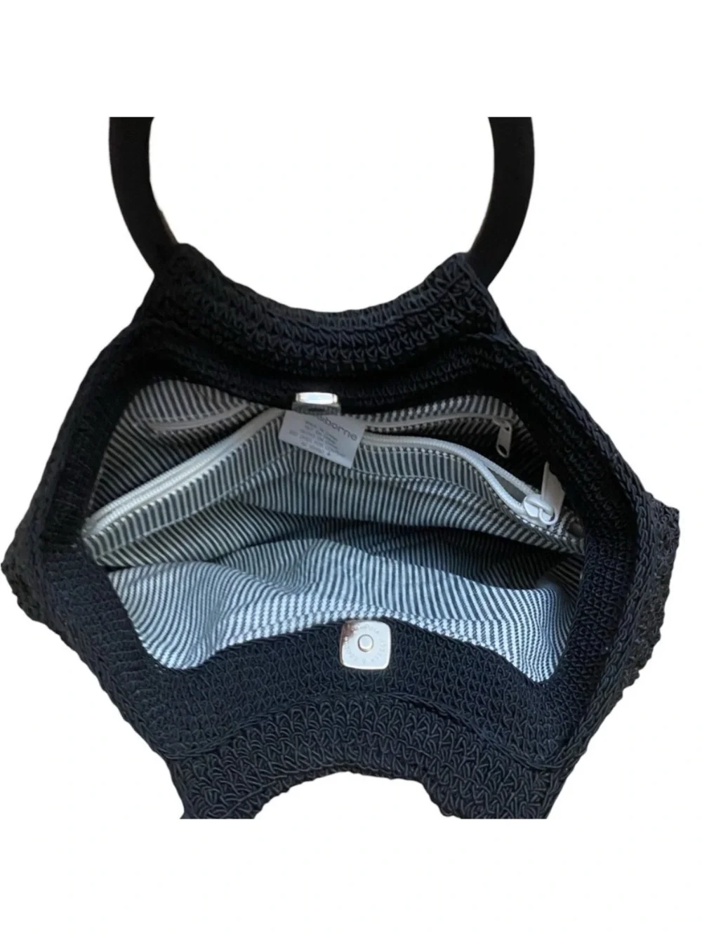Liz Claiborne Womens Vintage Black Woven 90s Nautical Hobo Style Preppy